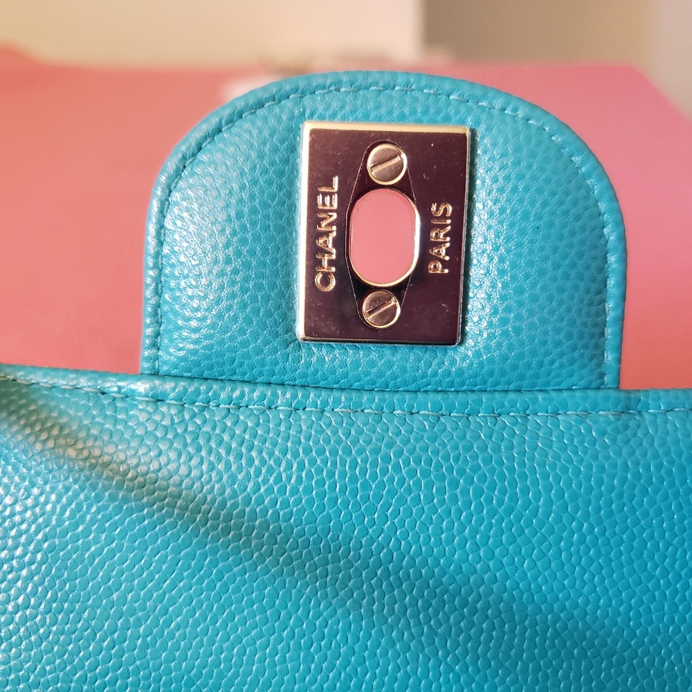 Chanel classic mini turquoise caviar gold hardware bag - Picture 7 of 13